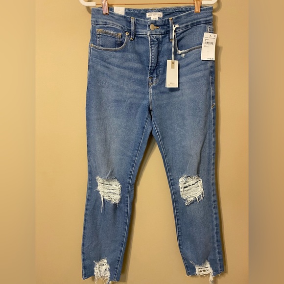 Good American indigo blue distressed skinnyish jean size 8/29 - Picture 6 of 8